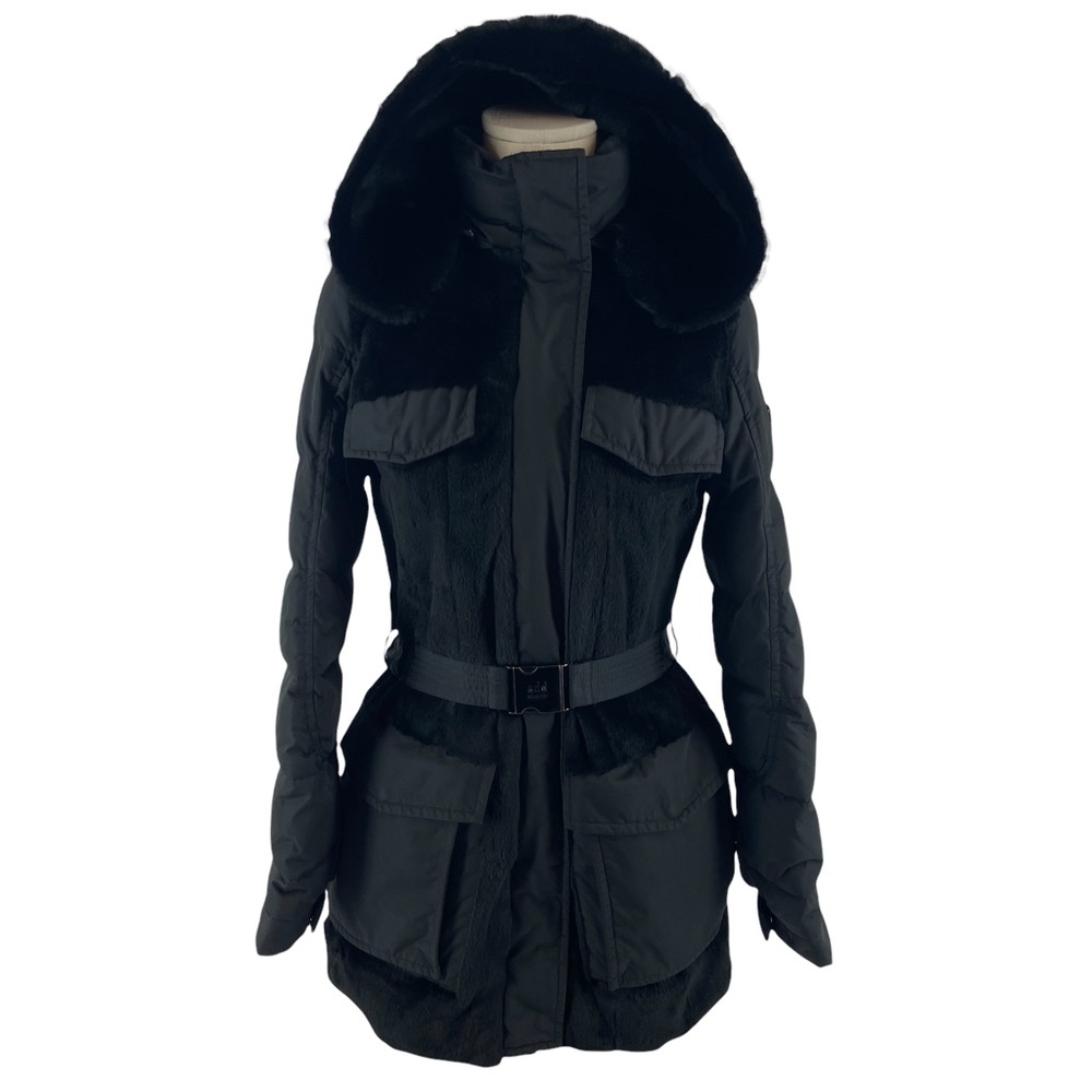 Add Down Puffer Fur Trim Rare Black Label Belted Luxury Jacket Hooded Coat 4